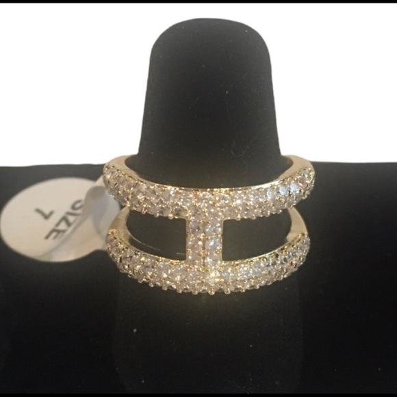 18K Gold Plated Pave CZ Stone Double Band Ring Size 7 Brand New - Picture 4 of 14
